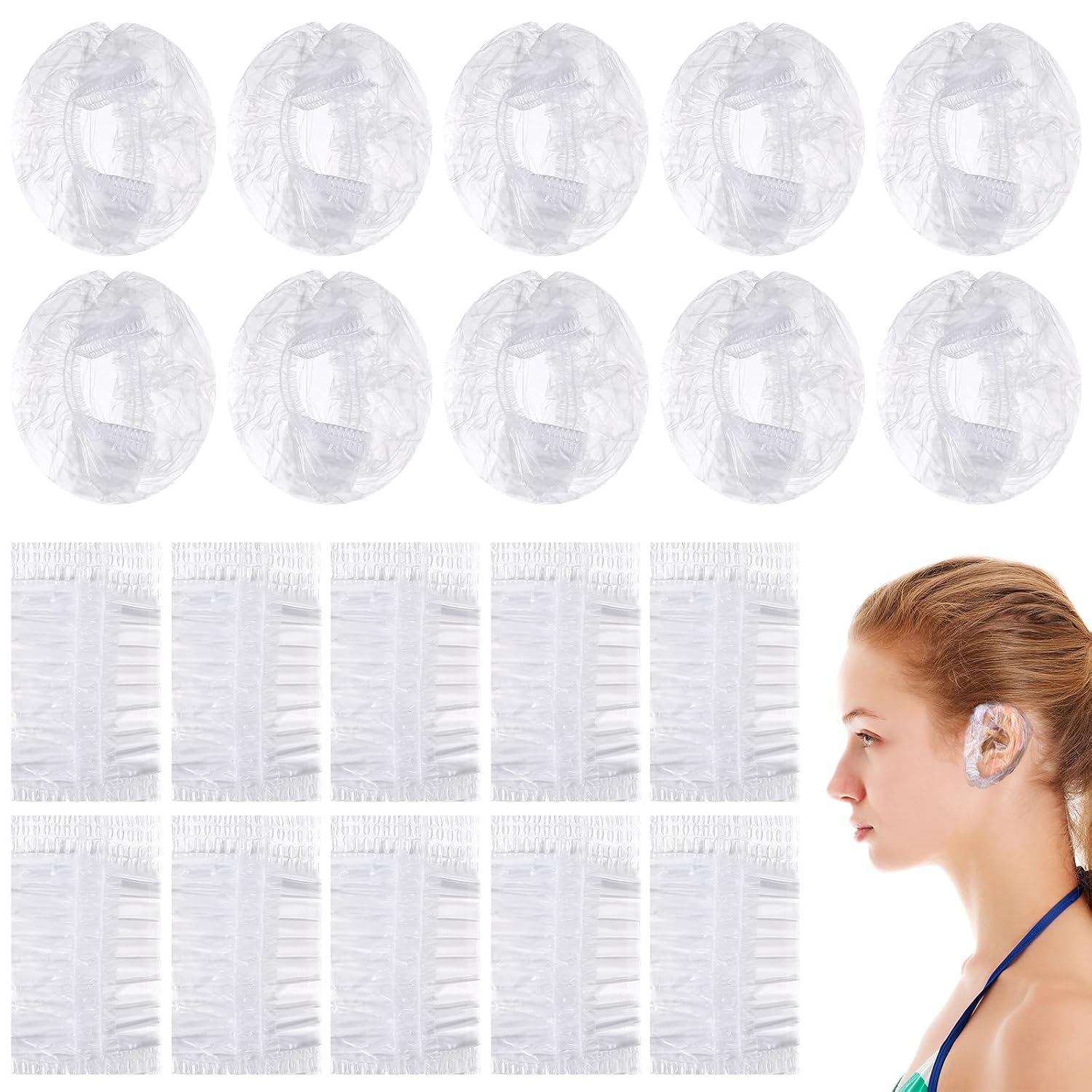 200PCS Ear Covers for Hair Dye Disposable Ear Shower Caps Plastic Ear Caps for Shower Bathing Spa Salon Beauty Treatments Waterproof
