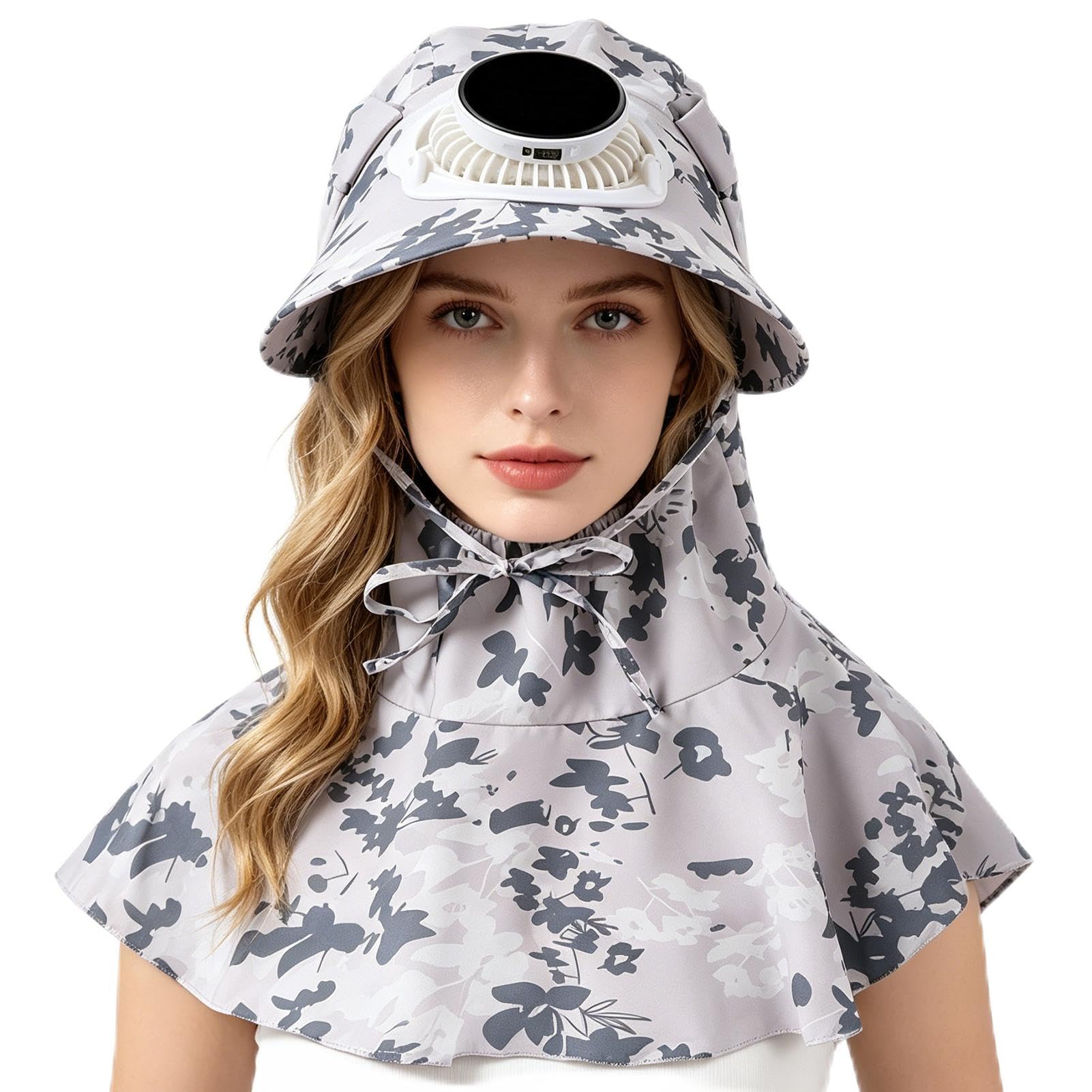 Cappello Solare con Ventilatore USB Ricaricabile Tesa Larga con Foro per
