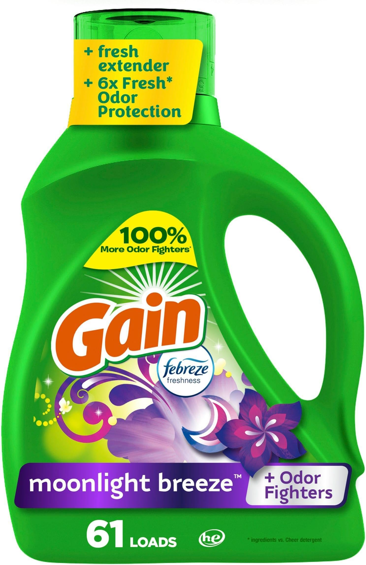 Gain Moonlight Breeze HE Deep Cleaning Concentrated Liquid Laundry Detergent, 61 Loads, 88 fl oz