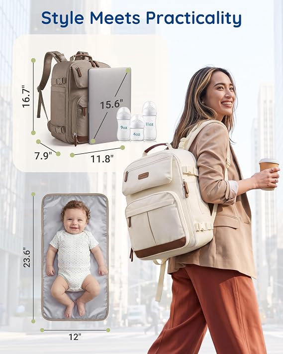 mommore Diaper Bag Backpack Multi-Pocket Travel Baby Bag with Changing Pad