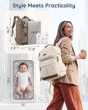 mommore Diaper Bag Backpack Multi-Pocket Travel Baby Bag with Changing Pad