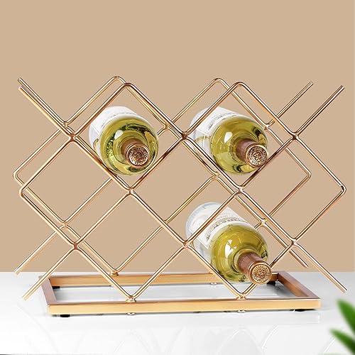 Miniatura 9 de Estante de vino para encimera, 10 botellas, moderno, de metal dorado, pequeño, soporte de vino de mesa para gabinete, despensa, almacenamiento de
