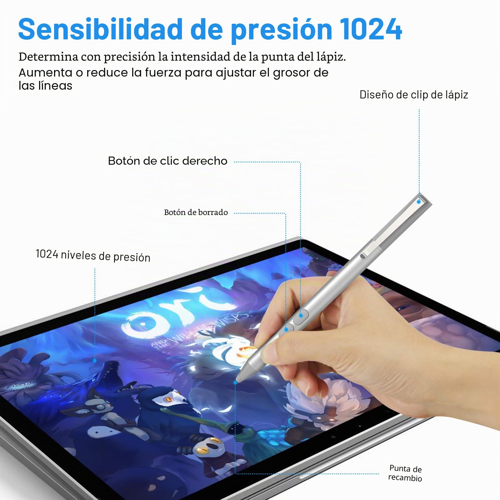Stylo Activo MPP 1.51 para HP Omnibook Envy X360 Pavilion X360 Specter X360 Specter X2 Envy X2 – 1024 Niveles de Sensibilidad a la Presión, Rechazo de Palma, Autonomía de Batería 2500H