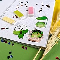 Vista 5 de BulbaCraft Conjunto de calcomanías de ranas kawaii, 50 piezas de vinilo verde y blanco para niños, impermeable, resistente a los arañazos, uso