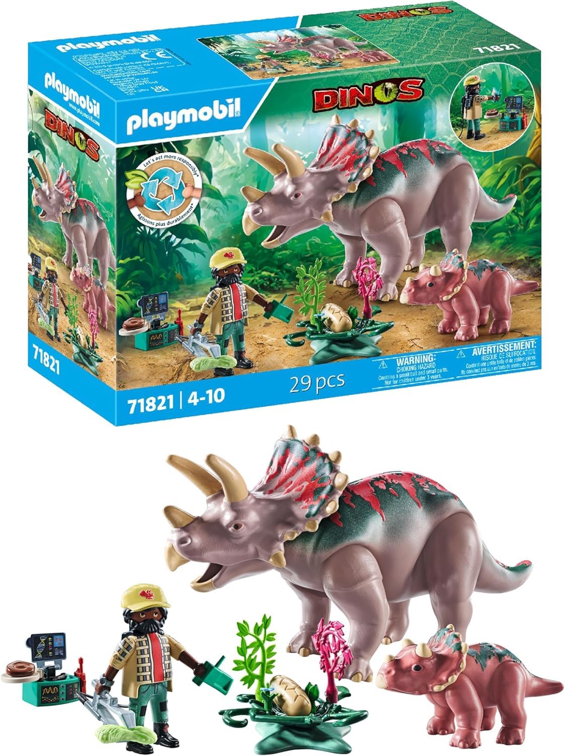 PLAYMOBIL | Dinos | Triceratops mit Jungtier | Dino Spielset | Tierfiguren | Abenteuer Spielzeug | für Kinder ab 4 Jahren | 71821