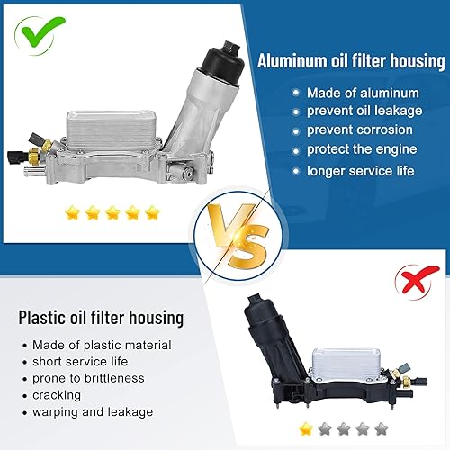 Miniatura 4 de 5184294AE Carcasa de aluminio para filtro de aceite de motor con juntas de aluminio mejorado Compatible con enfriador de aceite de motor V6 de 3.6L