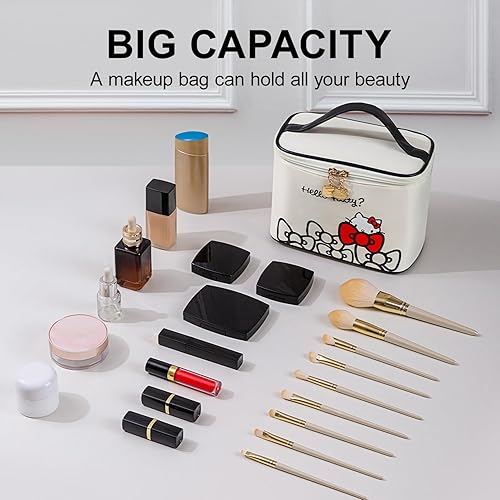 Miniatura 2 de Vimanllie Bolsa de cosméticos de viaje, bolsa de lavado de maquillaje con organizador de cremallera, portátil, con asa, bolsa de almacenamiento con