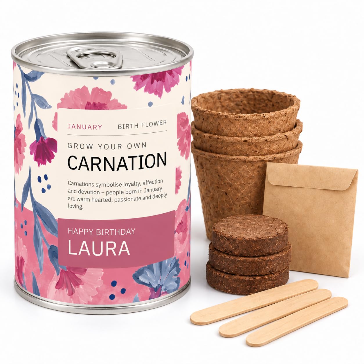 January Birth Flower By Blooming Lovely, Grow Your Own Carnation Gift Tin
