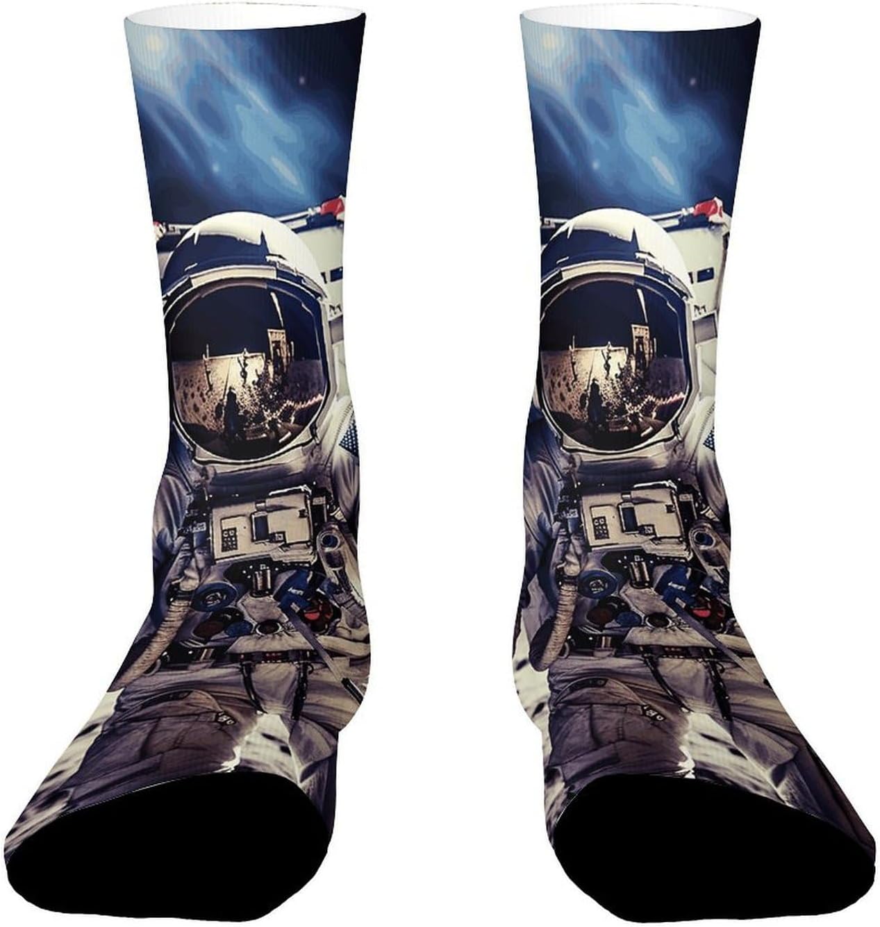 Moisture Wicking Socks, Breathable, Lightweight Crew Sock, Casual | US Astronaut Travel Moon Work Socks for Women Men, Elastic Soft Boot Socks for Travel, Seamless