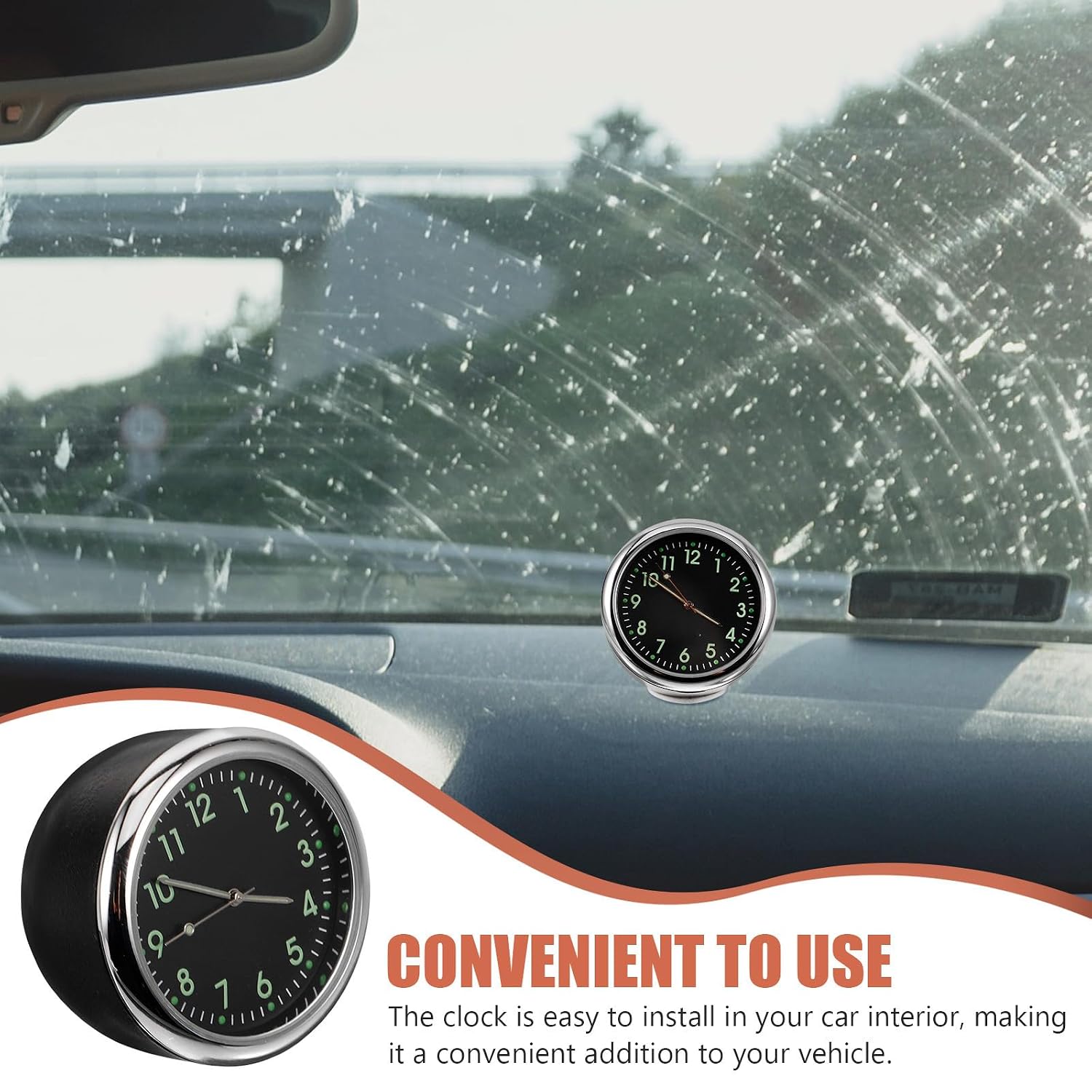 Car Mini Clock for Auto Dash with Quartz Movement Mechanism, Metal Material, Easy Installation, Luminous Display, Suitable for Car Interior and Home Use, Universal Dashboard Clock