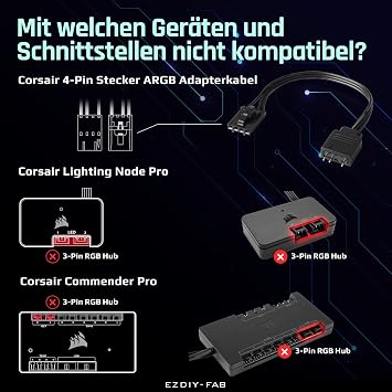 EZDIY-FAB Adapter Cable for Corsair RGB HUB Lighting Node Core Commander Core and iCUE Commander Core XT Intelligent RGB Lighting Connects to All 5V 3-Pin ARGB Devices (2 x 10 cm)
