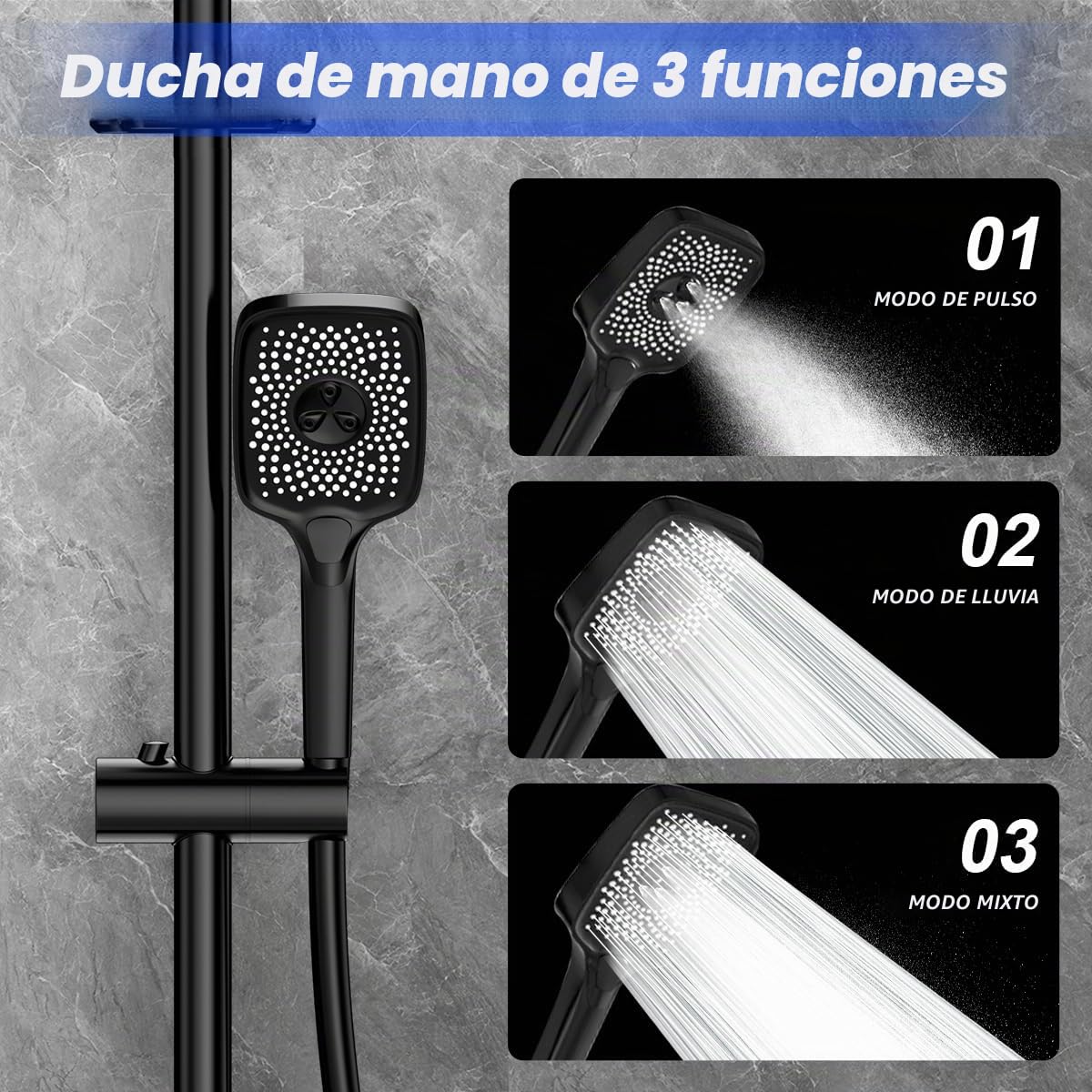 Columna de Ducha con Grifo, diseño de llave de piano, 30x20cm Cabezal de Ducha de Lluvia, Pantalla Digital LED, Altura Ajustable, Multifuncional para el Confort del Baño