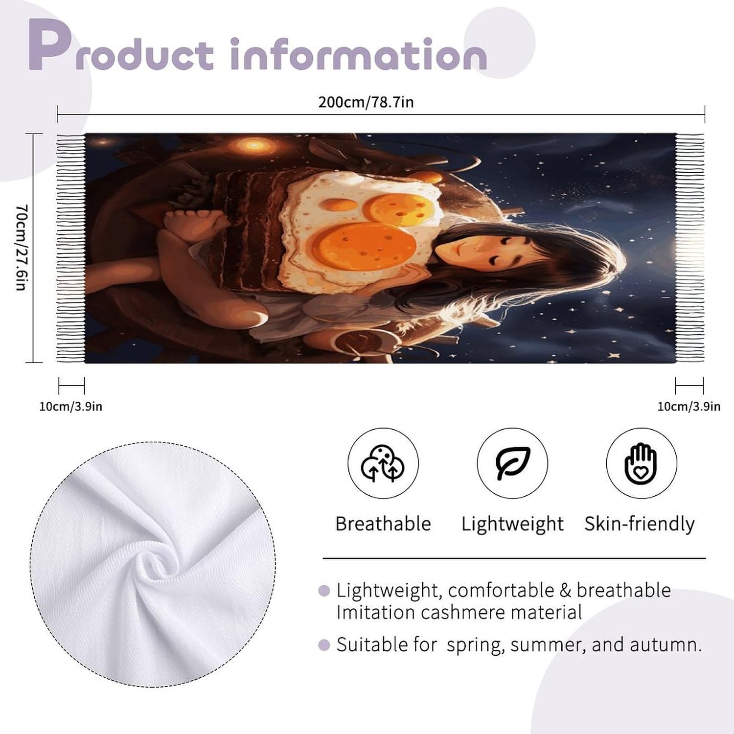 Toast in Dream Winter Scarf for Women Soft Tassel Scarves Oversized Wraps Long Shawl Cold Weather Thick Blanket Scarfs