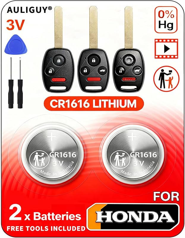 Bateria CR1616 3 V para chave canivete Honda Auliguy – Kit com 2 unidades