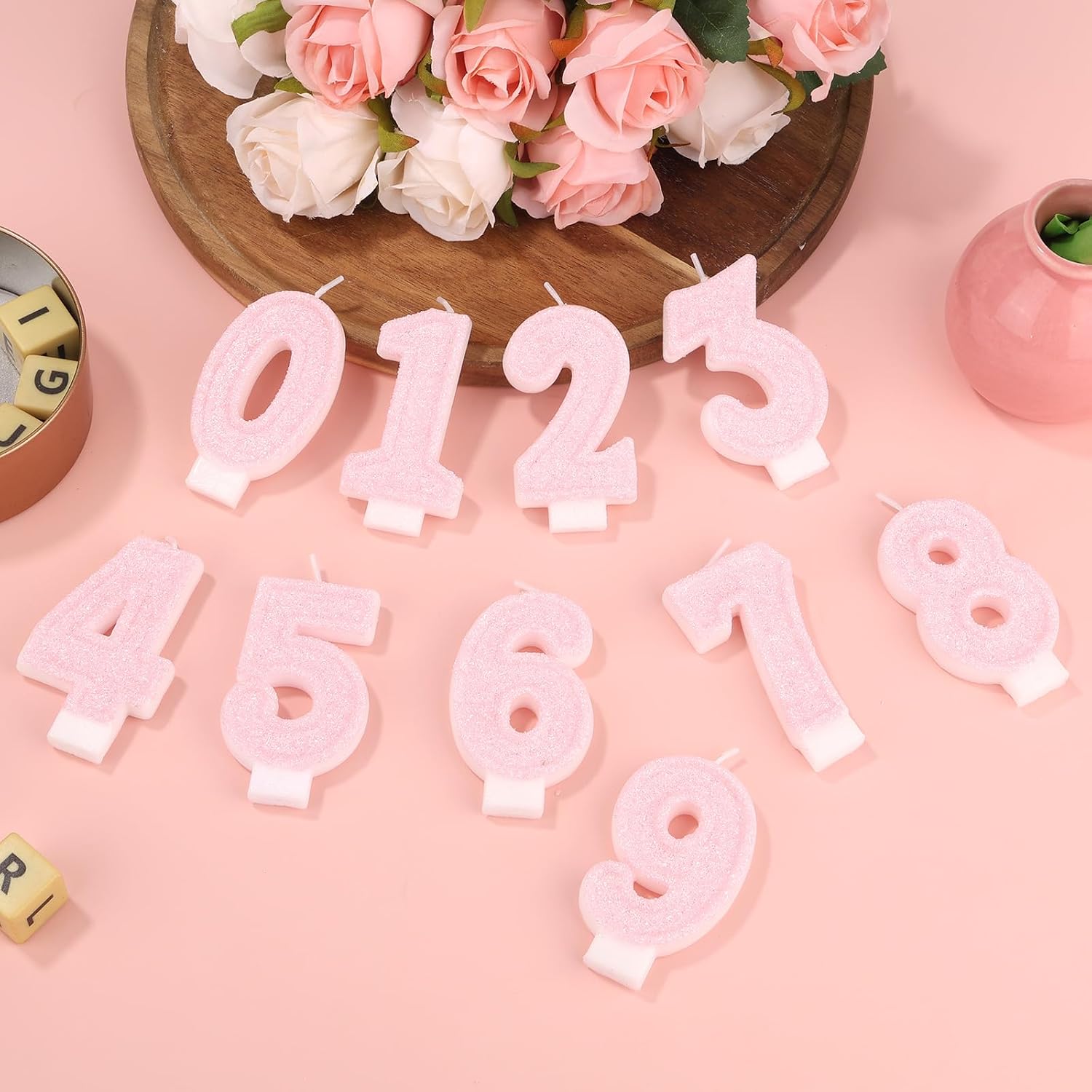 Pink 1 Number Birthday Candles, Romantic Glitter Pink Number Candles