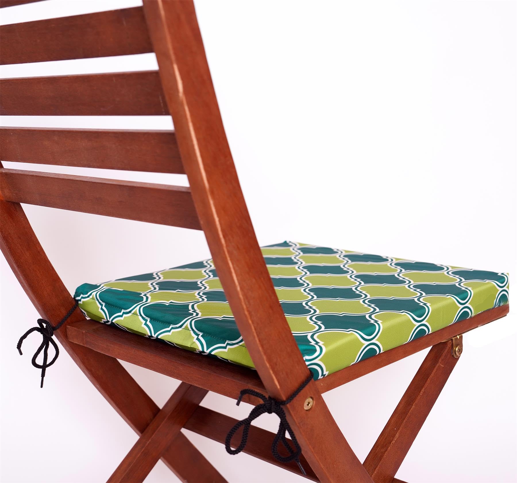 Vapinity Waterproof Seat Cushions 40 x 40cm Outdoor Seat Pads Water-Resistant Garden Chair Cushions with Ties – for Rattan Furniture, Patio Chairs – Removable Covers Green Green Morocco Print