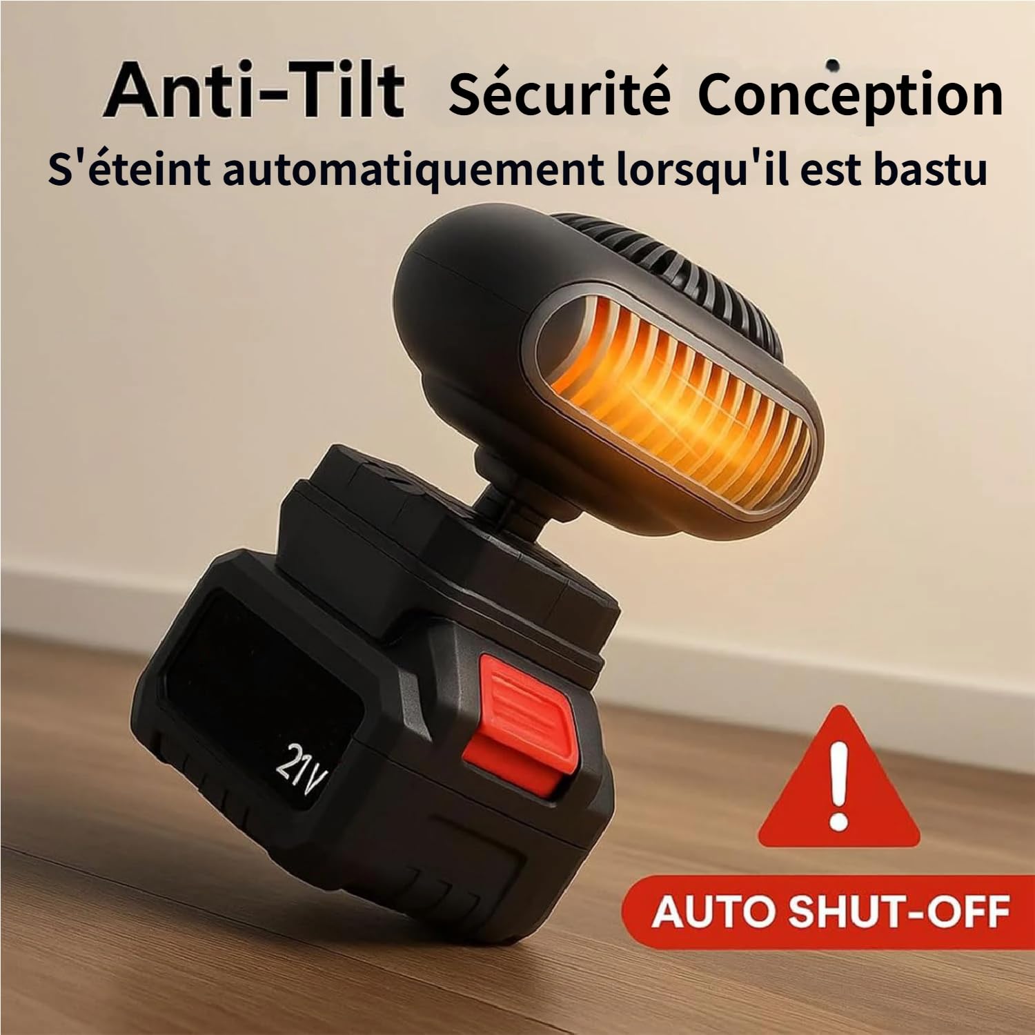 Chauffage D'appoint Alimenté par Batterie Rechargeable, Chauffage Voiture Sans Fil Portable, Dégivrage Rapide Désembueur, pour Camping-car, Maison, Bureau, Atelier (Deux batteries)