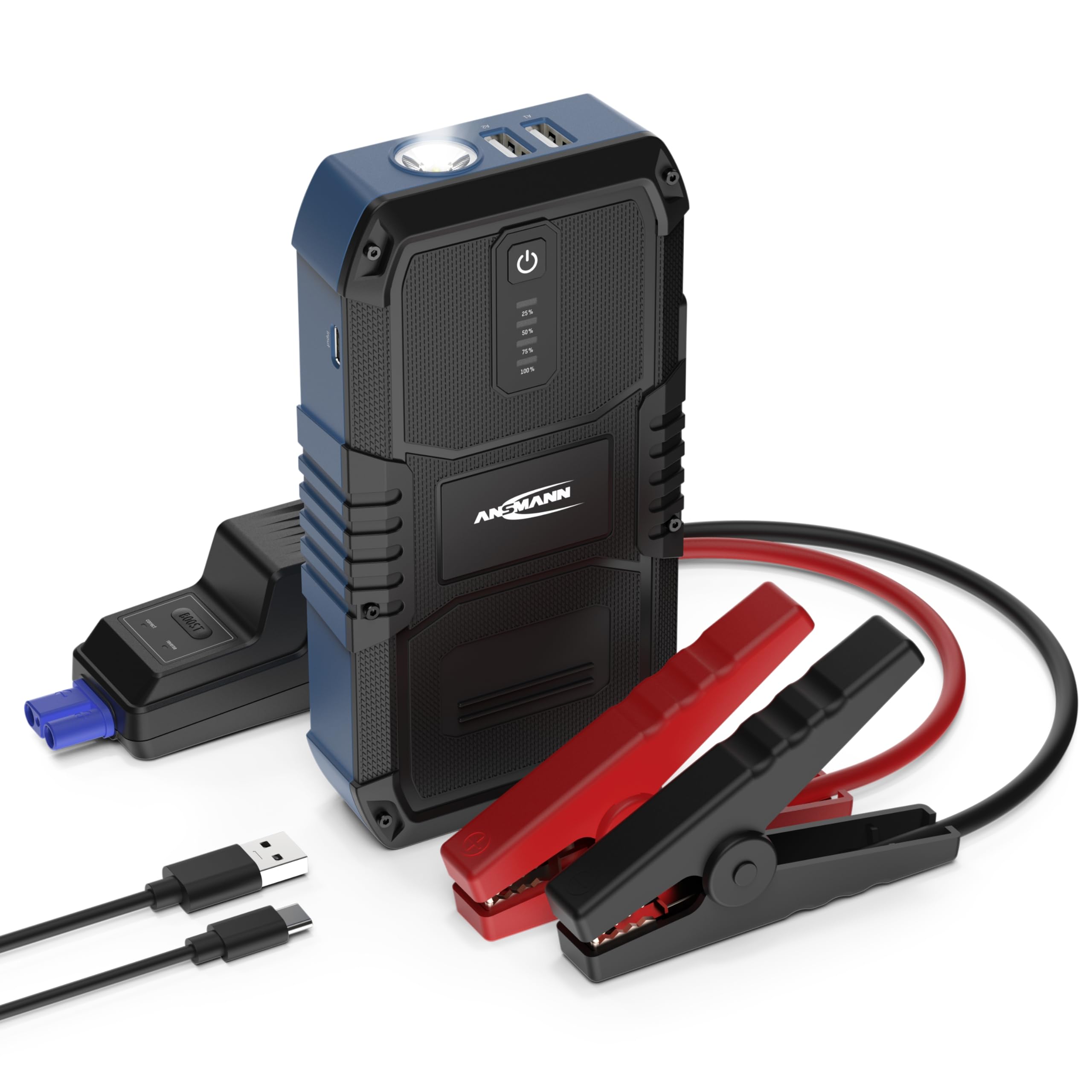 ANSMANN Banque de Puissance d'aide au démarrage, pour Batteries de véhicule 12V, Banque de Puissance de démarrage compacte,LED, 6L Essence 3L Diesel