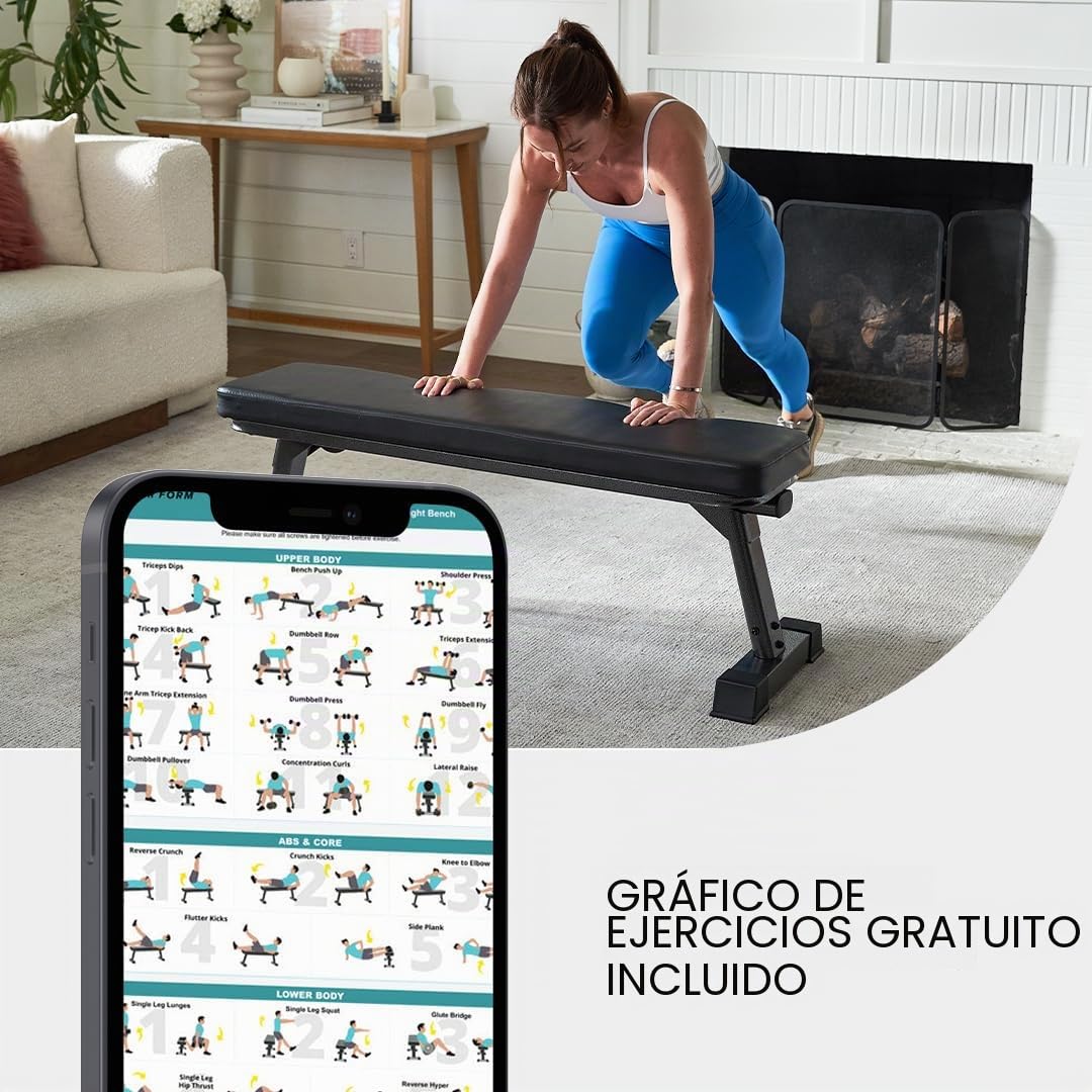 Banco plano plegable Finer Form de calidad profesional para ejercicios con pesas de musculación y fortalecimiento abdominal
