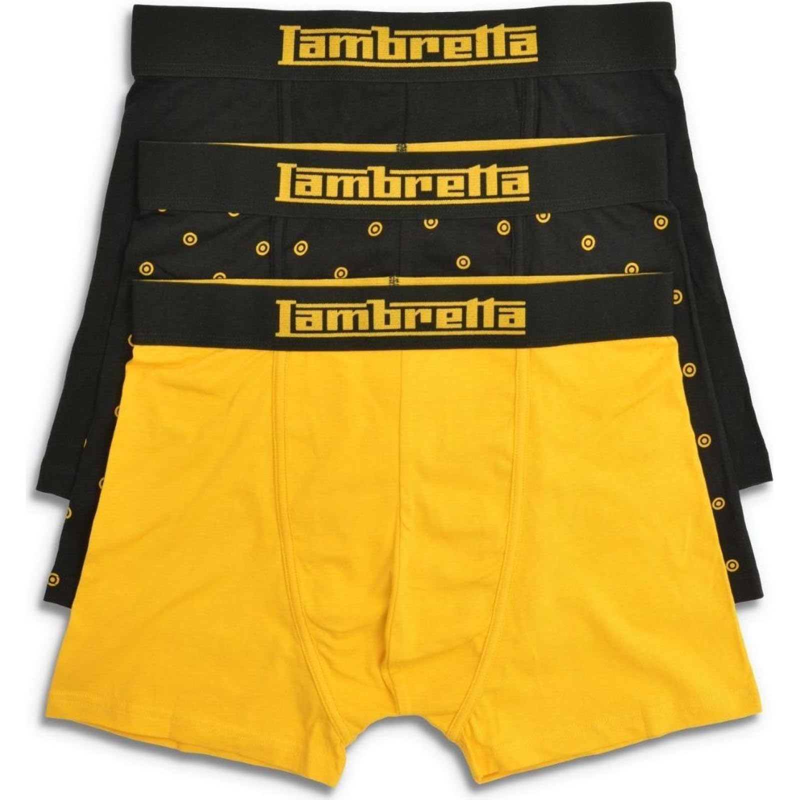 Lambretta Mens 3 Pair Pack of Boxer Shorts (UK, Alpha, M, Regular, Regular, Black/Gold)