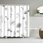 Rideaux de douche gris Aquarelle Feuilles de plante avec tissu floral Rideau de douche de salle de bains avec crochets 72Wx72H(DP2402)