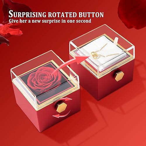 Miniatura 7 de TINGKU Eternal Real Rose Gift Box for Women, Preserved Rose with Customized Engraved Name Heart Necklace, Personalized Forever Flowers for Her Wife