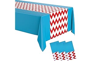 Irenare 3 Pcs Disposable Plastic Picnic Tablecloth Red and White Striped Blue...