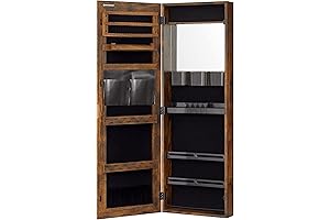 SONGMICS Rustic Brown Jewelry Armoire with Full-Length Mirror