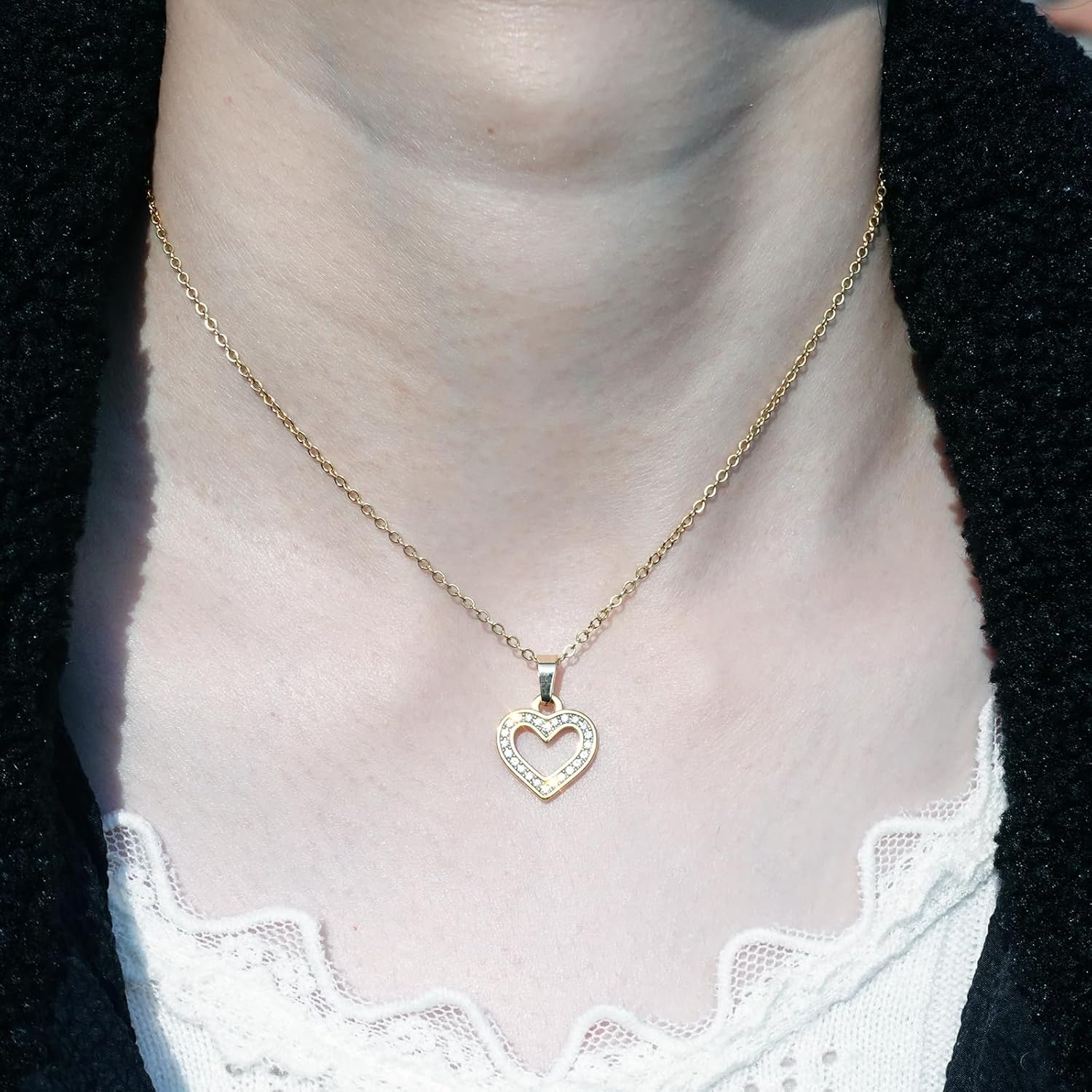 18k Gold Plated Heart Necklace for Women, Women's Charm Necklaces,Stainless Steel Gold Heart Pendant Necklace for Women,16-18 Inches Adjustable Chain,Trendy Jewelry Gifts - Image 2