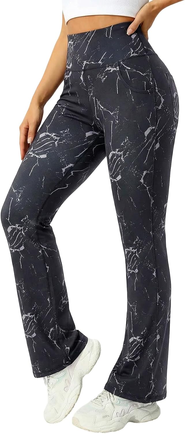 3 Packs Womens High Waist Flare Pants-Flare Yoga Pants，Yoga Pants with Pockets - High Waist and Wide Leg
