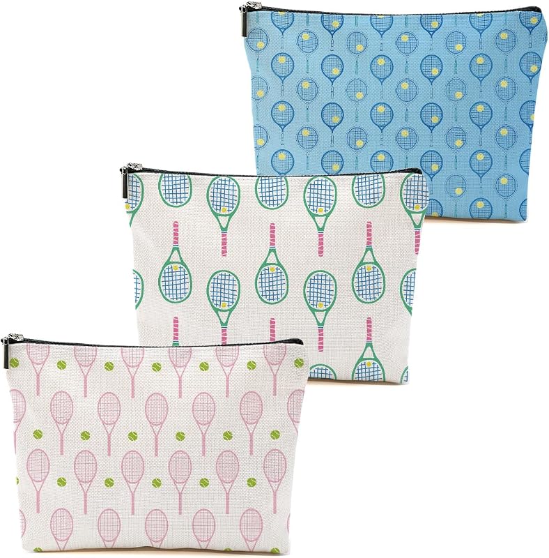 Necessaire de maquiagem Blue Leaves com zíper e estampa de tênis, Pacote com 3