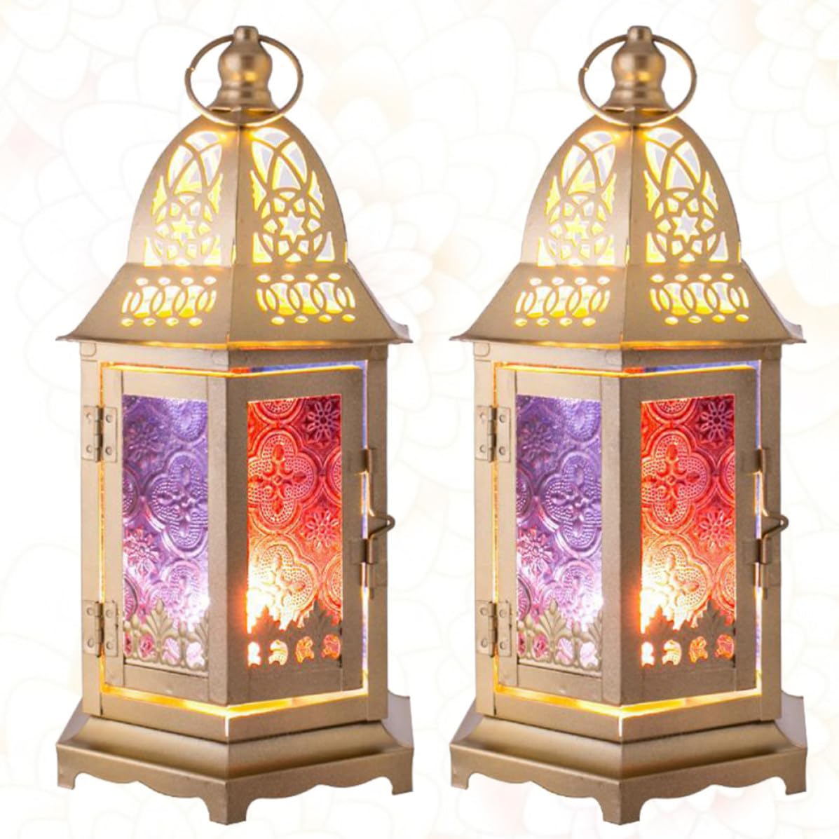 2 Pezzi Portacandele in Ferro e Vetro, Stile Europeo, Decorativo