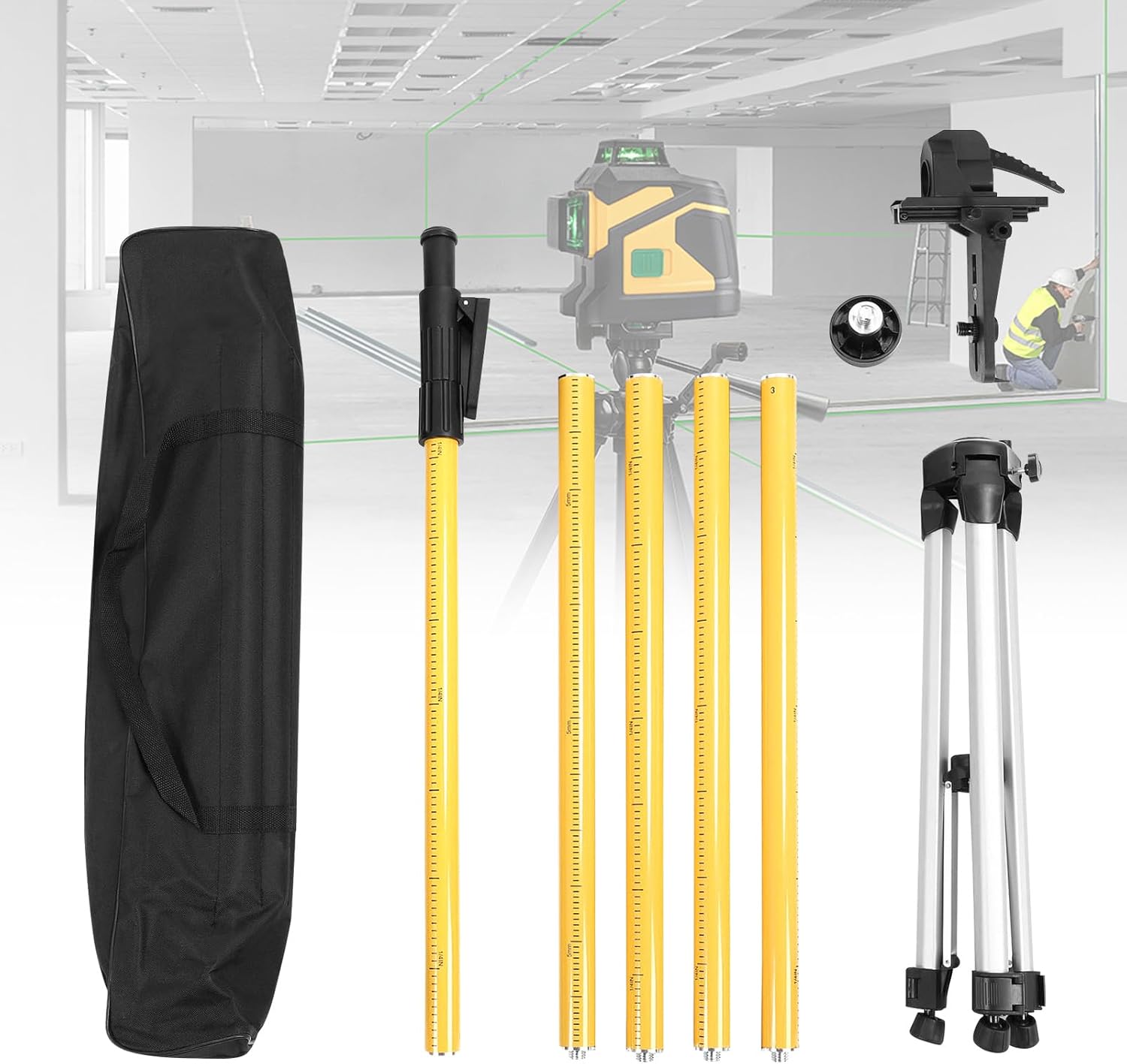 Mounting Stand For Line Leveler Level Mount Telescoping Pole Rotating Line Leveler Stand Adjustable Level Mount Telescoping Rod Tripod Set With Bubble Level And 1/4‑20 Thread Bracket