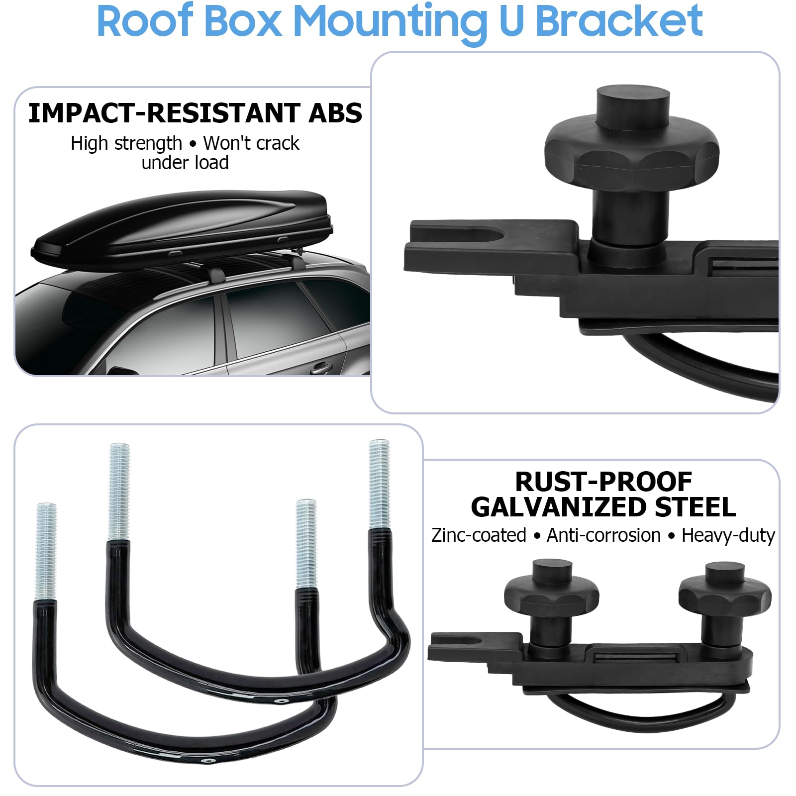 Kit de Fixation en U pour Coffre de Toit, 4 Jeux Boulons Universel, Largeur Interne 85 mm, avec 8 Ecrous de Blocage et 2 Bandages, Accessoire de Montage pour Véhicule SUV et Utilitaire