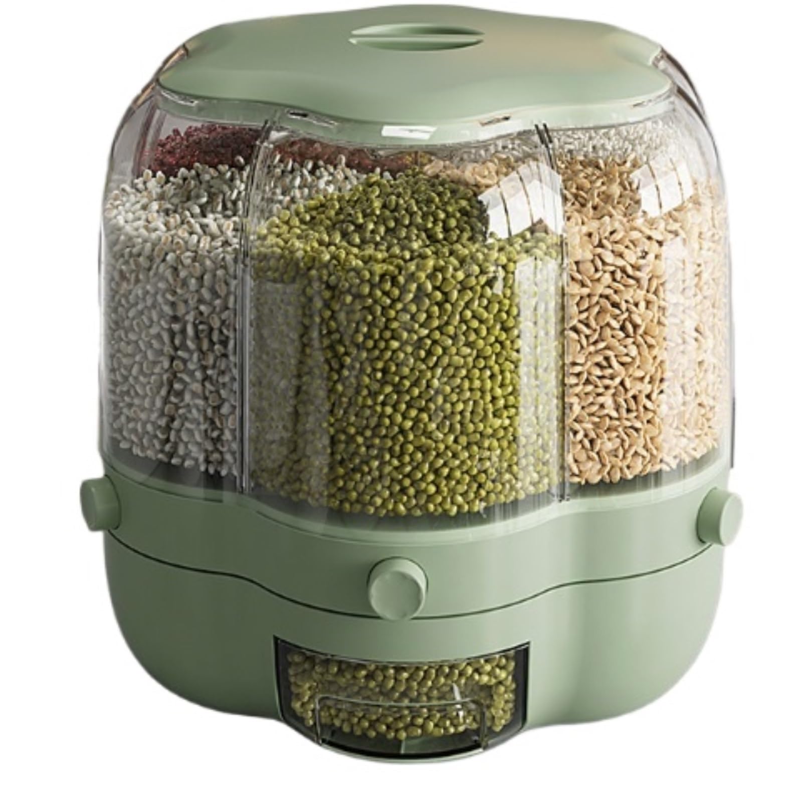 CVdrtyED Dry Food Cereal Dispenser 360° Rotating Food Dispenser With 6 Compartments Rice Storage Container Grain Pantry Rice Container(Grün,26cm)