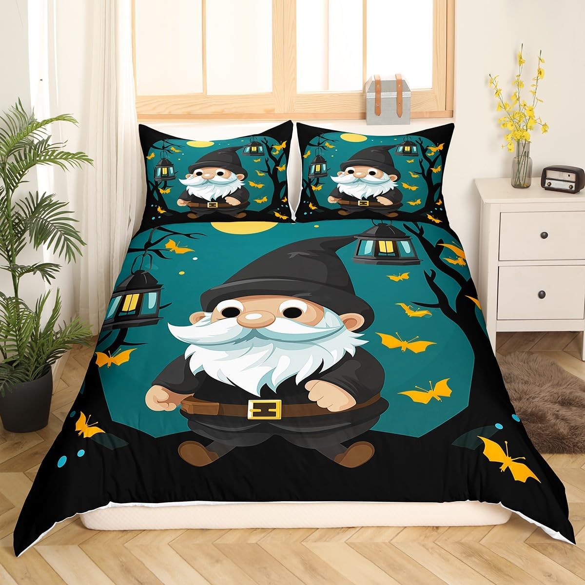 Cute Ghosts Duvet Cover Twin,Watercolor Geometric Stripes Colorful Dots Comforter Cover (Not Comforter),Halloween Theme Wild Bats Cartoon Graffiti All Season Super Soft Bedding Bedroom Decor