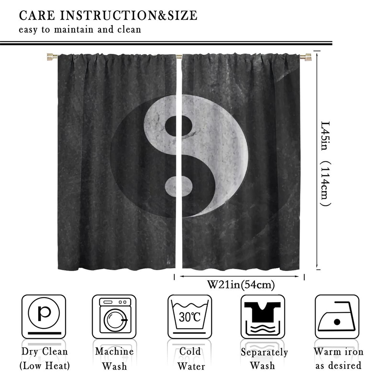 Yin Yang Curtains for Girls Boys Children Boho Psychedelic Art Gossip Pattern Traditional Theme Blackout Rod Pocket Curtain Thermal Insulated Bedroom Living Room Window Drapes 2 Panel 42x45 Inch