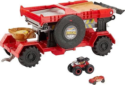 Hot Wheels Monster Trucks Playset, Toy Truck & Car, Down Hill Race & Go with 1:64 Scale Bone Shaker & 1:64 Scale Vehicle (Amazon Exclusive)