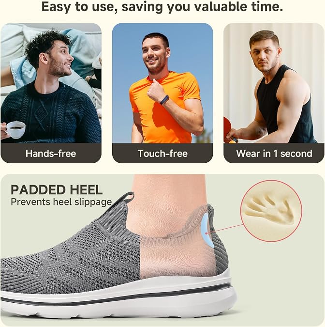 ODCKOI Trainers Men's Hands-Free Trainers Lightweight Breathable Slip On Trainers Men's Comfortable Mesh Casual Shoes Laces Without Tying Sports Shoes