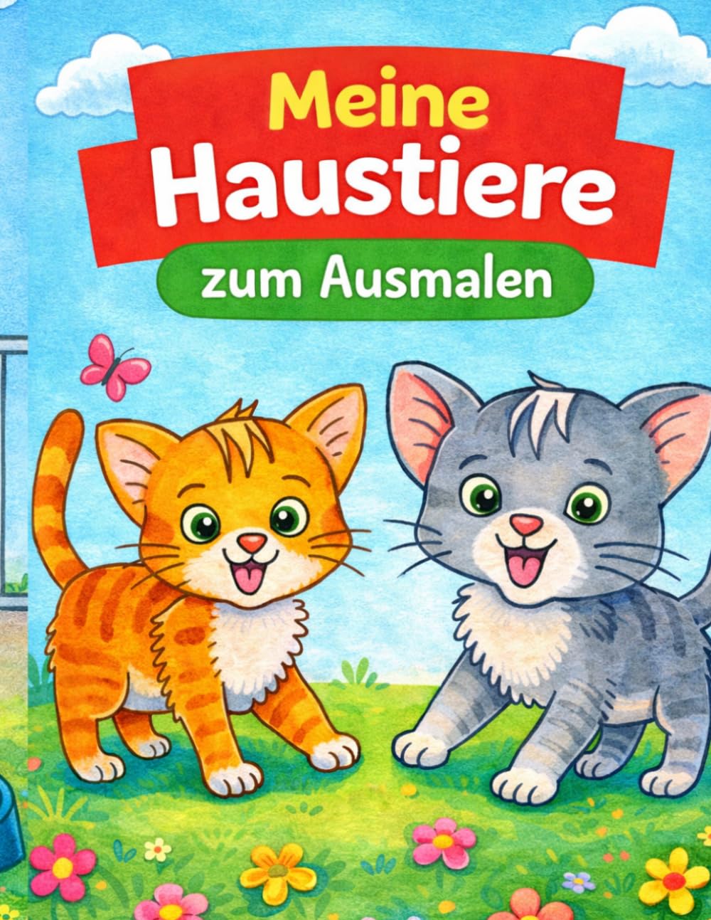 Meine Haustiere zum ausmalen für Kinder: Malbuch für Kinder ab 4 Jahren – Mit süßen handgezeichneten Tieren