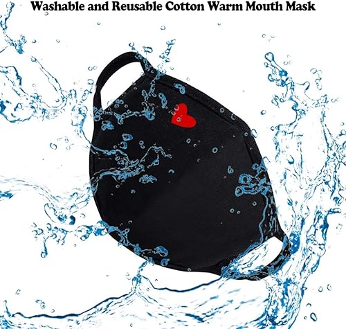 Miniatura 4 de Yiiza - Cubrebocas moderno y lindo con corazón, protección para la boca unisex, de algodón, a prueba de polvo, reutilizable, abrigador, para