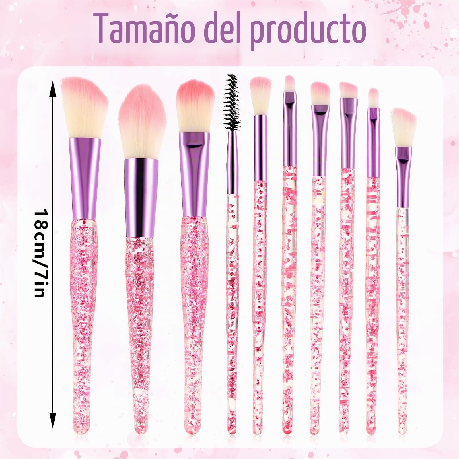 WLLHYF Juego de 10 brochas de maquillaje de cristal con purpurina para base profesional, corrector, sombra de ojos, delineador, rubor, mezcla de labios, brochas sintéticas, kit de herramientas