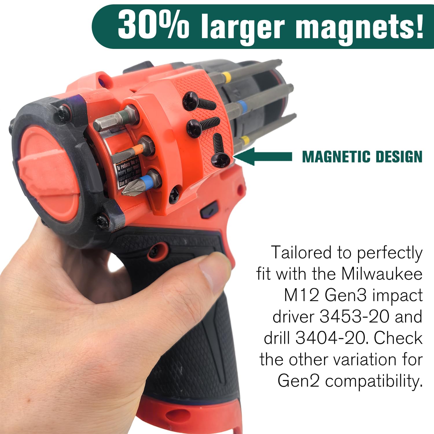 Magnetic Bit Holder for Milwaukee M12 GEN3 Impact Wrench and Drill, Robust Tool Holder, Red - Image 3
