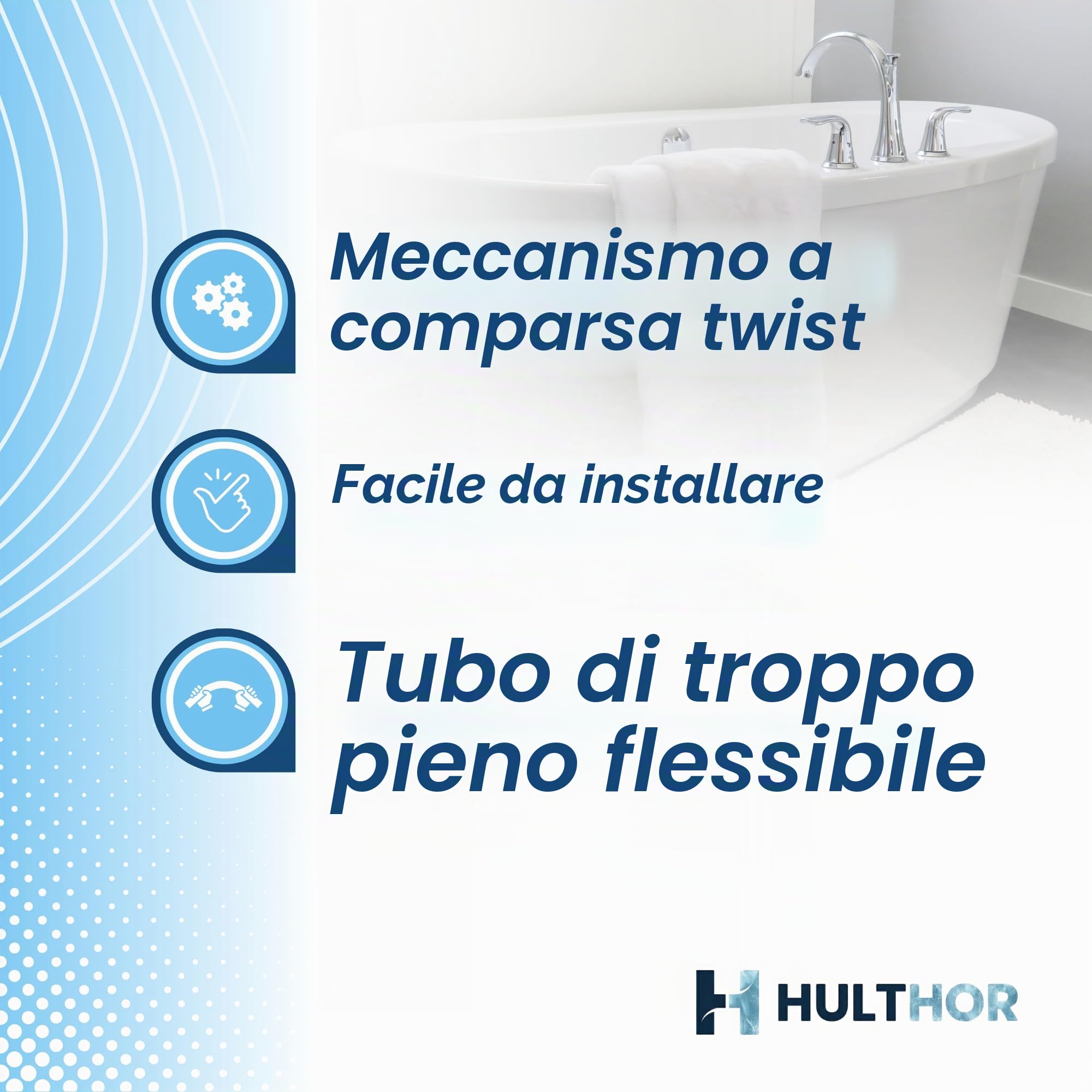 Kit di scarico e troppopieno per vasca da bagno, nero opaco, facile da installare, con combinazione click clack di ricambio