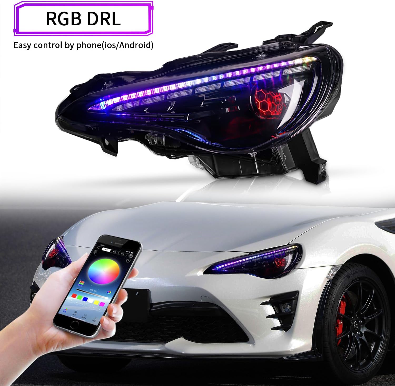 Archaic Headlights Assembly Compatible for Toyota 86 GT86 2012-2021/Subaru BRZ 2013-2021/Scion FR-S 2012-2016, Honeycomb Projector Headlight w Sequential Turn Signal, Plug & Play, Pair