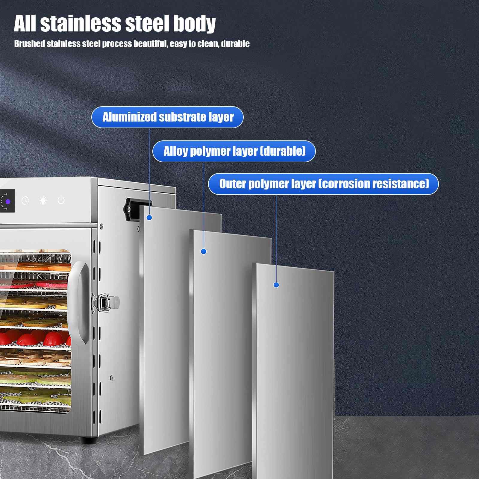 Deshidratador alimentario 400 W, 8 bandejas de acero inoxidable ajustables