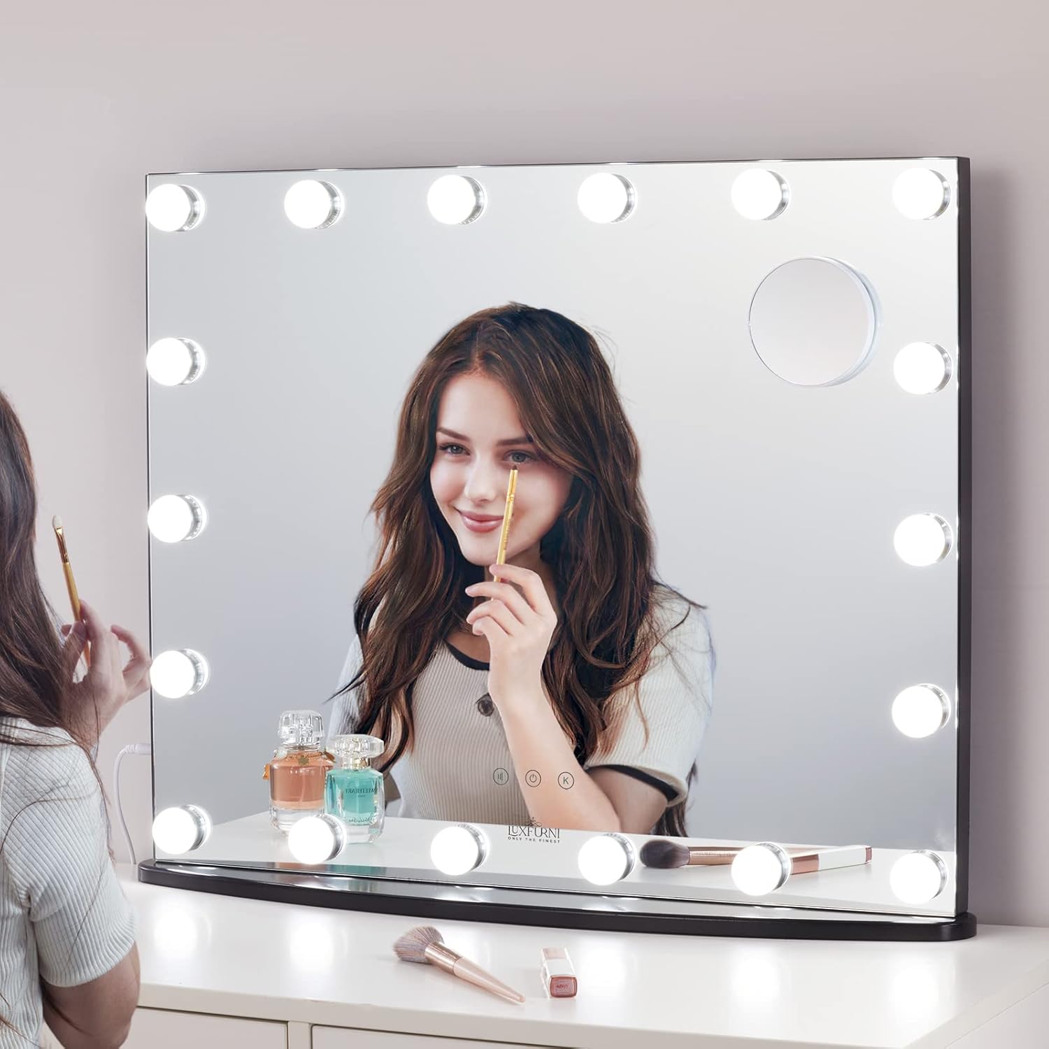 LUXFURNI Vanity Mirror with Makeup Lights, Large Hollywood