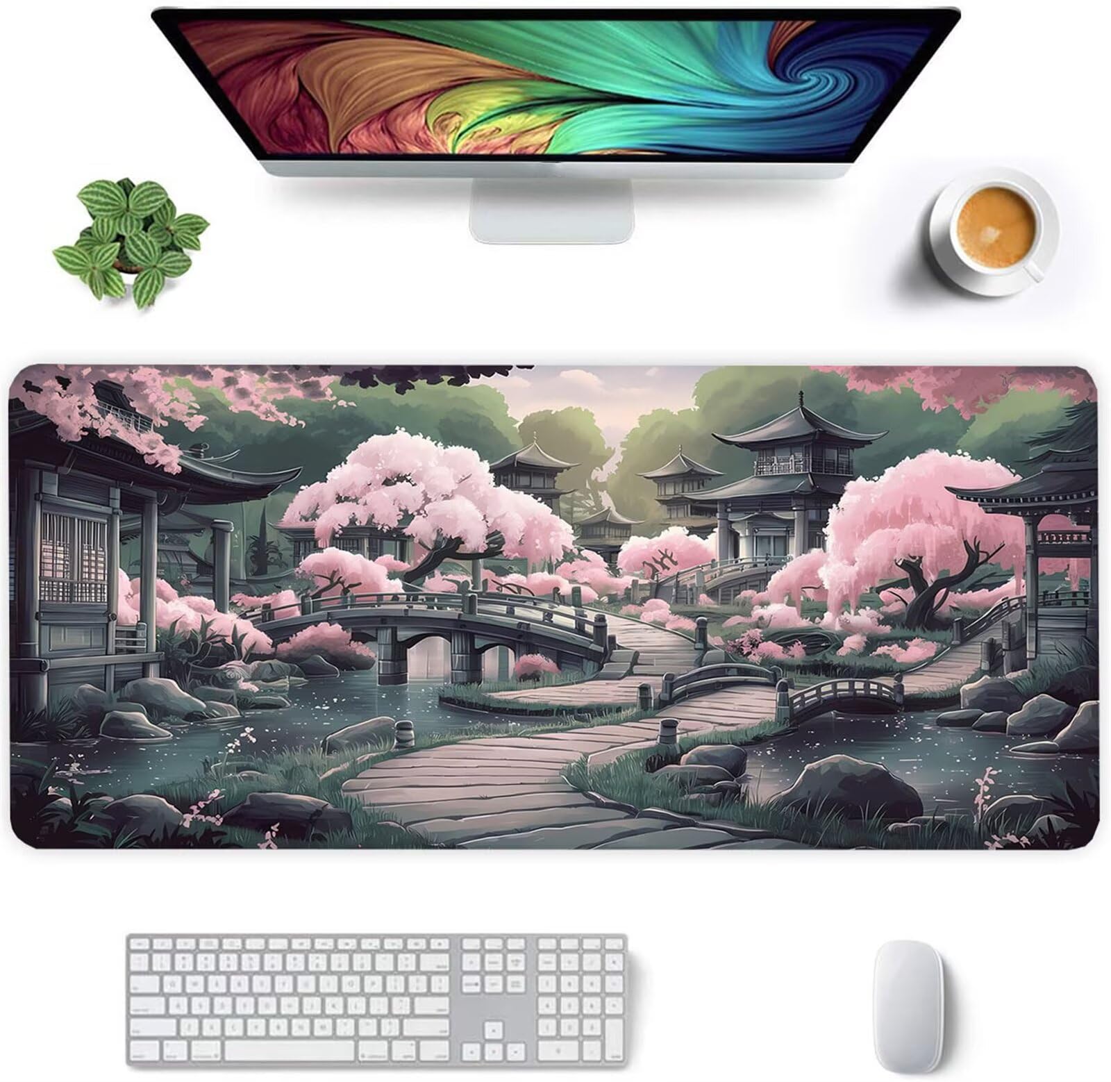 Alfombrilla Ratón XXL 1200x600x2mm Mouse Pad Grande Gaming,Alfombrilla Antideslizante,Tapete Escritorio con Bordes Cosidos,Alfombrilla Ratón para Jugadores, PC, Oficina, Paisaje Rosa japonés