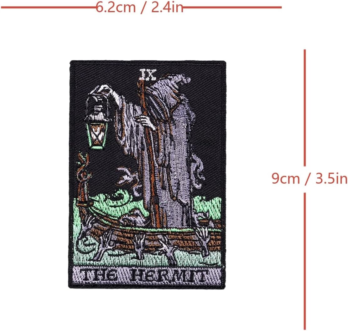 Grim Reaper Tarot Death Dark Gothic Patch, Embroidered Funny Patch Applique Iron-on/Sew-on Badge Patches for Clothing, Hats, DIY Accessories & Crafts, Jeans, Bags, Jackets, Backpacks (The Hermit)
