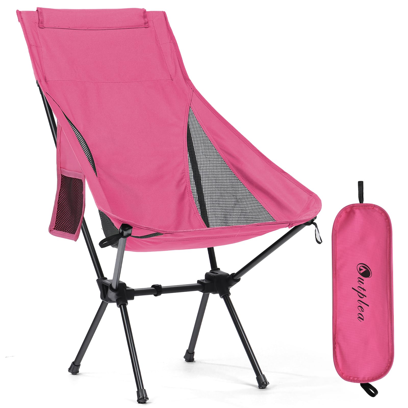 Outplea Pink High Back Lightweight Compact Camping Chair for Adults, Outdoor Folding Chair Backpacking for Beach Fishing